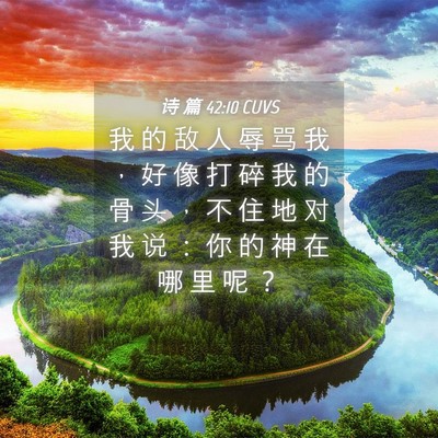 Picture 04 - 诗 篇 42:10 CUVS - 我 的 敌 人 辱 骂 我 ， 好 像 打 碎 - Bible Verse Picture