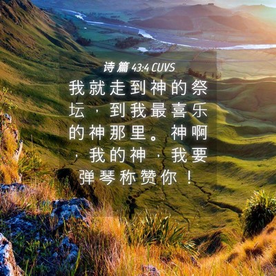 Picture 04 - 诗 篇 43:4 CUVS - 我 就 走 到 神 的 祭 坛 ， 到 我 最 - Bible Verse Picture
