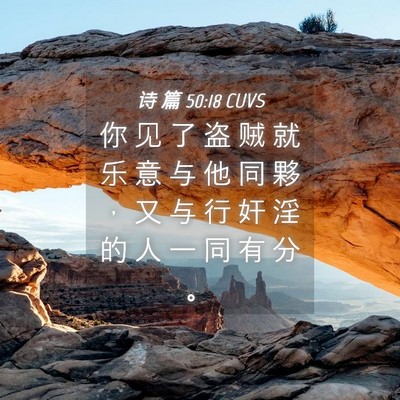 Picture 04 - 诗 篇 50:18 CUVS - 你 见 了 盗 贼 就 乐 意 与 他 同 夥 - Bible Verse Picture