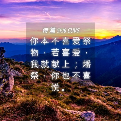 Picture 04 - 诗 篇 51:16 CUVS - 你 本 不 喜 爱 祭 物 ， 若 喜 爱 ， - Bible Verse Picture
