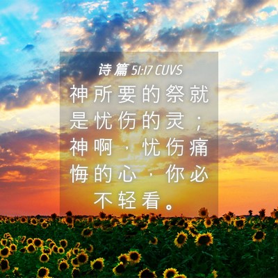Picture 04 - 诗 篇 51:17 CUVS - 神 所 要 的 祭 就 是 忧 伤 的 灵 ； - Bible Verse Picture