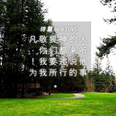 Picture 04 - 诗 篇 66:16 CUVS - 凡 敬 畏 神 的 人 ， 你 们 都 来 听 - Bible Verse Picture