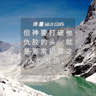 Picture 04 - 诗 篇 68:21 CUVS - 但 神 要 打 破 他 仇 敌 的 头 ， 就 - Bible Verse Picture