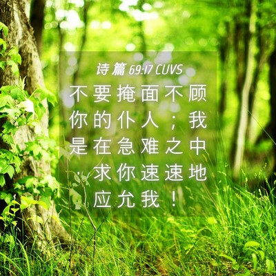 Picture 04 - 诗 篇 69:17 CUVS - 不 要 掩 面 不 顾 你 的 仆 人 ； 我 - Bible Verse Picture