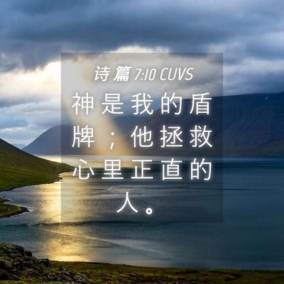 Picture 04 - 诗 篇 7:10 CUVS - 神 是 我 的 盾 牌 ； 他 拯 救 心 里 - Bible Verse Picture