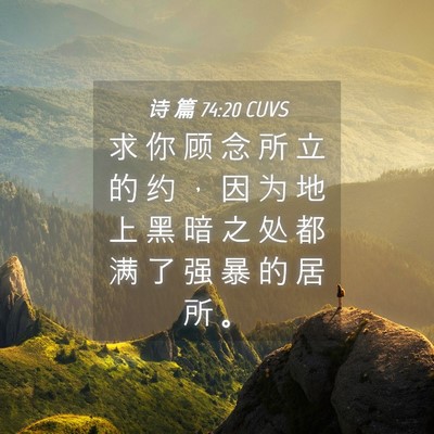 Picture 04 - 诗 篇 74:20 CUVS - 求 你 顾 念 所 立 的 约 ， 因 为 地 - Bible Verse Picture