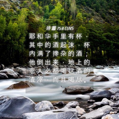 Picture 04 - 诗 篇 75:8 CUVS - 耶 和 华 手 里 有 杯 ， 其 中 的 酒 - Bible Verse Picture