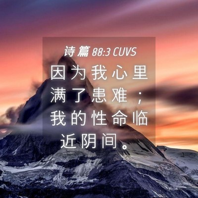 Picture 04 - 诗 篇 88:3 CUVS - 因 为 我 心 里 满 了 患 难 ； 我 的 - Bible Verse Picture