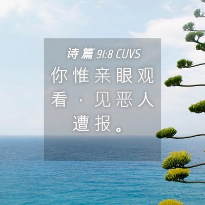 Picture 04 - 诗 篇 91:8 CUVS - 你 惟 亲 眼 观 看 ， 见 恶 人 遭 报 - Bible Verse Picture