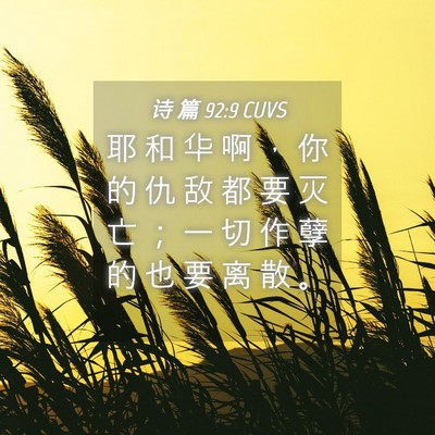 Picture 04 - 诗 篇 92:9 CUVS - 耶 和 华 啊 ， 你 的 仇 敌 都 要 灭 - Bible Verse Picture
