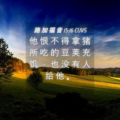 Picture 04 - 路 加 福 音 15:16 CUVS - 他 恨 不 得 拿 猪 所 吃 的 豆 荚 充 - Bible Verse Picture