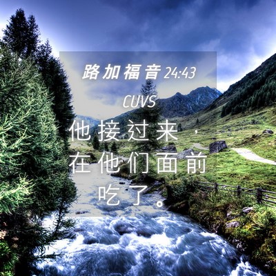 Picture 04 - 路 加 福 音 24:43 CUVS - 他 接 过 来 ， 在 他 们 面 前 吃 了 - Bible Verse Picture