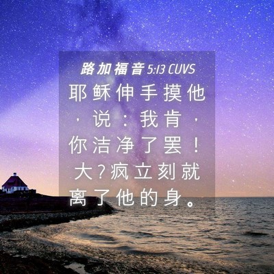 Picture 04 - 路 加 福 音 5:13 CUVS - 耶 稣 伸 手 摸 他 ， 说 ： 我 肯 ， - Bible Verse Picture