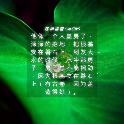 Picture 04 - 路 加 福 音 6:48 CUVS - 他 像 一 个 人 盖 房 子 ， 深 深 的 - Bible Verse Picture