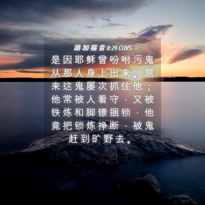 Picture 04 - 路 加 福 音 8:29 CUVS - 是 因 耶 稣 曾 吩 咐 污 鬼 从 那 人 - Bible Verse Picture