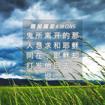 Picture 04 - 路 加 福 音 8:38 CUVS - 鬼 所 离 开 的 那 人 恳 求 和 耶 稣 - Bible Verse Picture