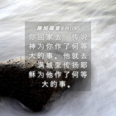 Picture 04 - 路 加 福 音 8:39 CUVS - 你 回 家 去 ， 传 说 神 为 你 作 了 - Bible Verse Picture