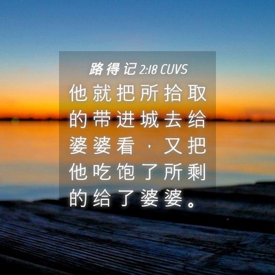 Picture 04 - 路 得 记 2:18 CUVS - 他 就 把 所 拾 取 的 带 进 城 去 给 - Bible Verse Picture