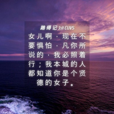 Picture 04 - 路 得 记 3:11 CUVS - 女 儿 啊 ， 现 在 不 要 惧 怕 ， 凡 - Bible Verse Picture