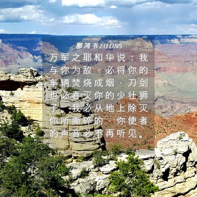 Picture 04 - 那 鸿 书 2:13 CUVS - 万 军 之 耶 和 华 说 ： 我 与 你 为 - Bible Verse Picture