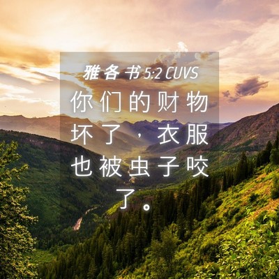 Picture 04 - 雅 各 书 5:2 CUVS - 你 们 的 财 物 坏 了 ， 衣 服 也 被 - Bible Verse Picture
