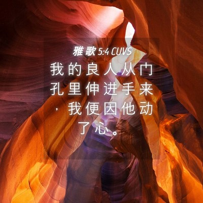 Picture 04 - 雅 歌 5:4 CUVS - 我 的 良 人 从 门 孔 里 伸 进 手 来 - Bible Verse Picture