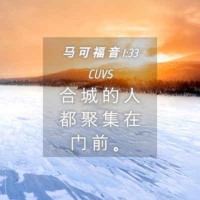 Picture 04 - 马 可 福 音 1:33 CUVS - 合 城 的 人 都 聚 集 在 门 前 - Bible Verse Picture