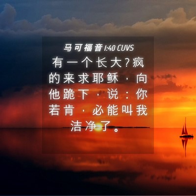 Picture 04 - 马 可 福 音 1:40 CUVS - 有 一 个 长 大 ? 疯 的 来 求 耶 稣 ， - Bible Verse Picture
