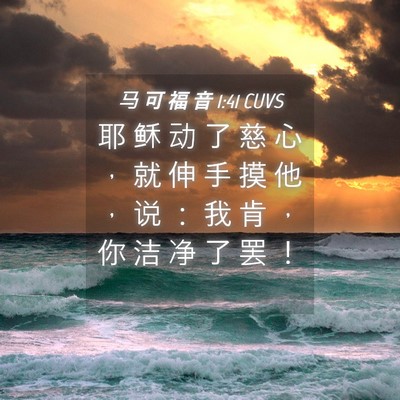 Picture 04 - 马 可 福 音 1:41 CUVS - 耶 稣 动 了 慈 心 ， 就 伸 手 摸 他 - Bible Verse Picture