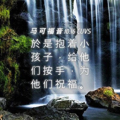 Picture 04 - 马 可 福 音 10:16 CUVS - 於 是 抱 着 小 孩 子 ， 给 他 们 按 - Bible Verse Picture