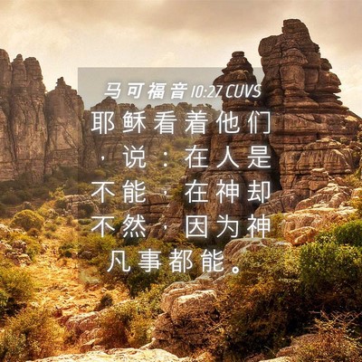 Picture 04 - 马 可 福 音 10:27 CUVS - 耶 稣 看 着 他 们 ， 说 ： 在 人 是 - Bible Verse Picture
