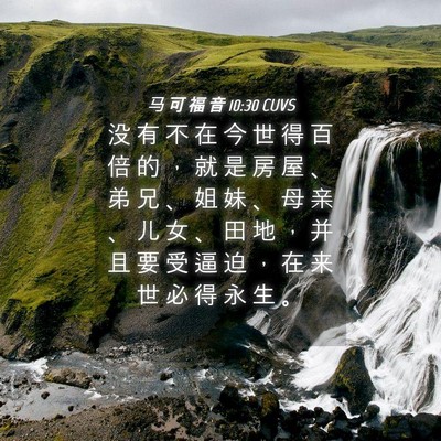 Picture 04 - 马 可 福 音 10:30 CUVS - 没 有 不 在 今 世 得 百 倍 的 ， 就 - Bible Verse Picture