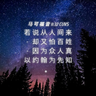 Picture 04 - 马 可 福 音 11:32 CUVS - 若 说 从 人 间 来 ， 却 又 怕 百 姓 - Bible Verse Picture