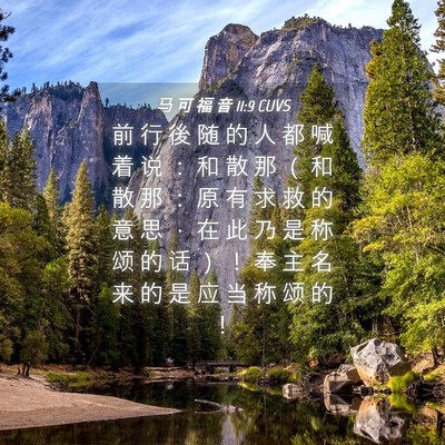 Picture 04 - 马 可 福 音 11:9 CUVS - 前 行 後 随 的 人 都 喊 着 说 ： 和 - Bible Verse Picture