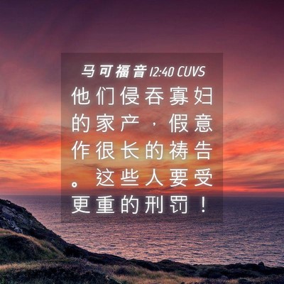 Picture 04 - 马 可 福 音 12:40 CUVS - 他 们 侵 吞 寡 妇 的 家 产 ， 假 意 - Bible Verse Picture
