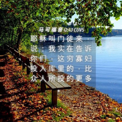 Picture 04 - 马 可 福 音 12:43 CUVS - 耶 稣 叫 门 徒 来 ， 说 ： 我 实 在 - Bible Verse Picture