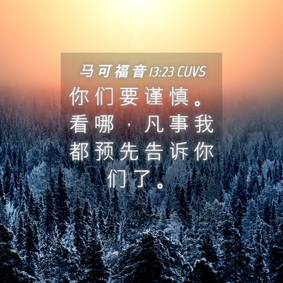 Picture 04 - 马 可 福 音 13:23 CUVS - 你 们 要 谨 慎 。 看 哪 ， 凡 事 我 - Bible Verse Picture