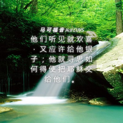 Picture 04 - 马 可 福 音 14:11 CUVS - 他 们 听 见 就 欢 喜 ， 又 应 许 给 - Bible Verse Picture
