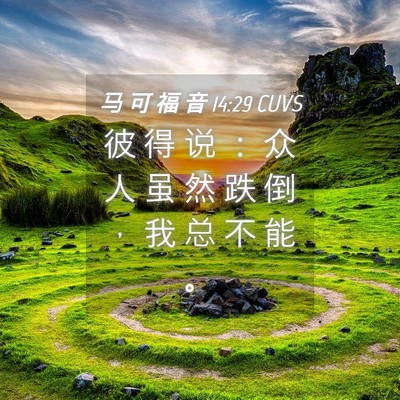 Picture 04 - 马 可 福 音 14:29 CUVS - 彼 得 说 ： 众 人 虽 然 跌 倒 ， 我 - Bible Verse Picture