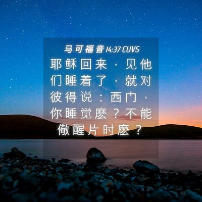 Picture 04 - 马 可 福 音 14:37 CUVS - 耶 稣 回 来 ， 见 他 们 睡 着 了 ， - Bible Verse Picture