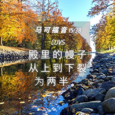 Picture 04 - 马 可 福 音 15:38 CUVS - 殿 里 的 幔 子 从 上 到 下 裂 为 两 - Bible Verse Picture