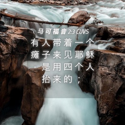 Picture 04 - 马 可 福 音 2:3 CUVS - 有 人 带 着 一 个 瘫 子 来 见 耶 稣 - Bible Verse Picture