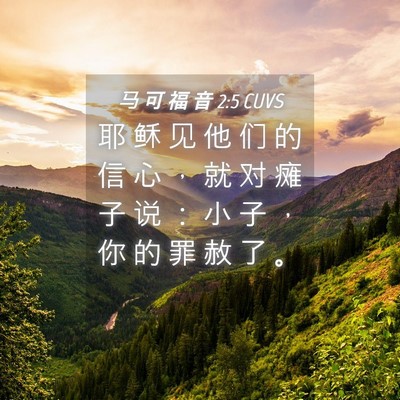 Picture 04 - 马 可 福 音 2:5 CUVS - 耶 稣 见 他 们 的 信 心 ， 就 对 瘫 - Bible Verse Picture