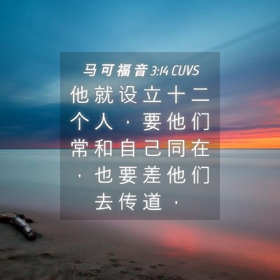 Picture 04 - 马 可 福 音 3:14 CUVS - 他 就 设 立 十 二 个 人 ， 要 他 们 - Bible Verse Picture