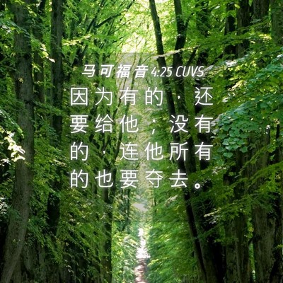 Picture 04 - 马 可 福 音 4:25 CUVS - 因 为 有 的 ， 还 要 给 他 ； 没 有 - Bible Verse Picture