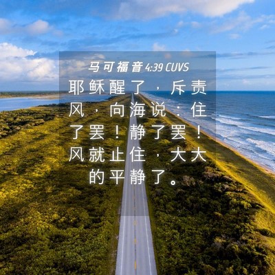 Picture 04 - 马 可 福 音 4:39 CUVS - 耶 稣 醒 了 ， 斥 责 风 ， 向 海 说 - Bible Verse Picture