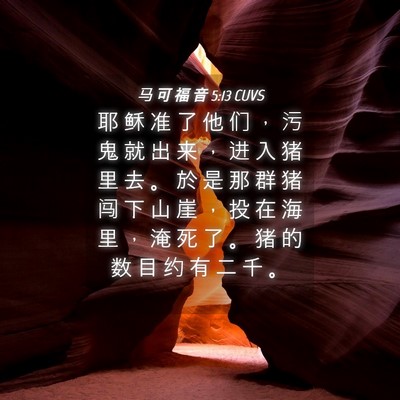Picture 04 - 马 可 福 音 5:13 CUVS - 耶 稣 准 了 他 们 ， 污 鬼 就 出 来 - Bible Verse Picture