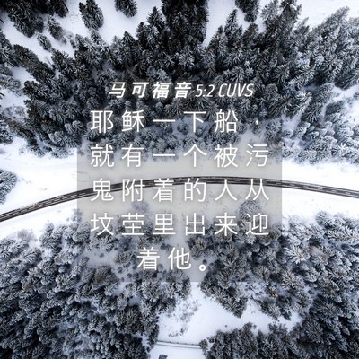 Picture 04 - 马 可 福 音 5:2 CUVS - 耶 稣 一 下 船 ， 就 有 一 个 被 污 - Bible Verse Picture
