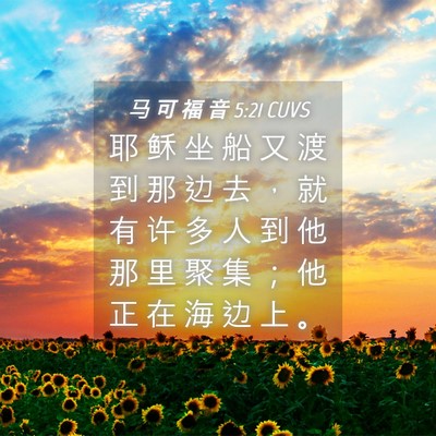 Picture 04 - 马 可 福 音 5:21 CUVS - 耶 稣 坐 船 又 渡 到 那 边 去 ， 就 - Bible Verse Picture