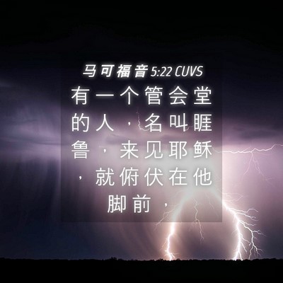 Picture 04 - 马 可 福 音 5:22 CUVS - 有 一 个 管 会 堂 的 人 ， 名 叫 睚 - Bible Verse Picture